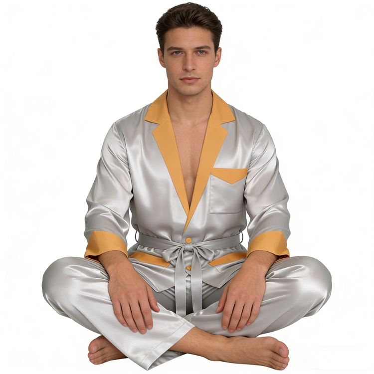 Men's Jacket Style Silk Pajamas Set