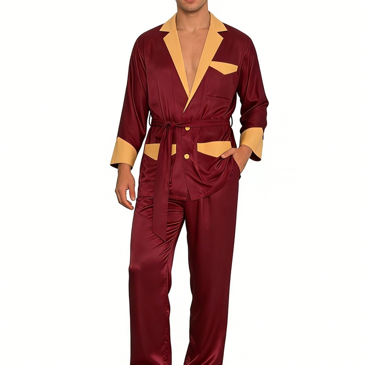 Men's Jacket Style Silk Pajamas Set