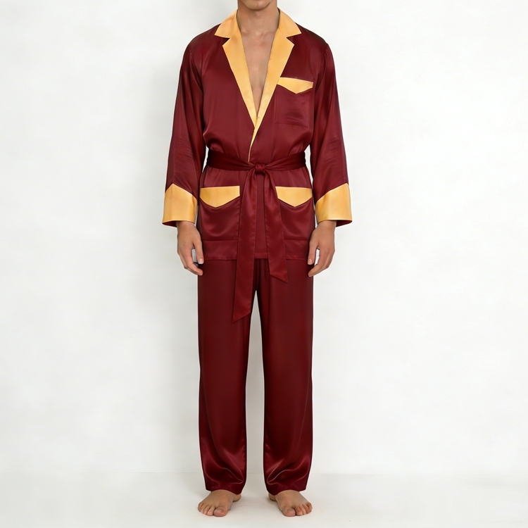 Men's Jacket Style Silk Pajamas Set