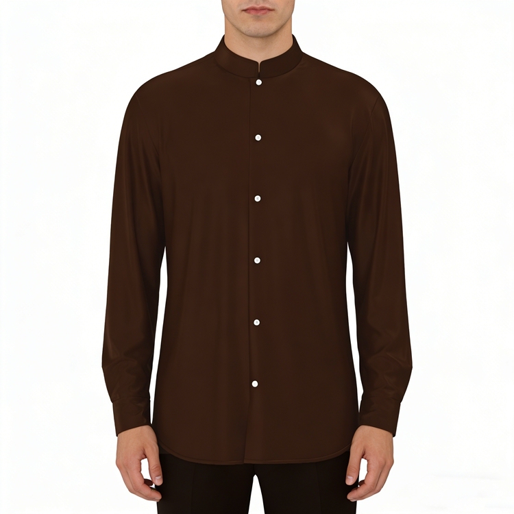 100% Mulberry Silk Satin Long Sleeve Mandarin Collar Dress Shirt