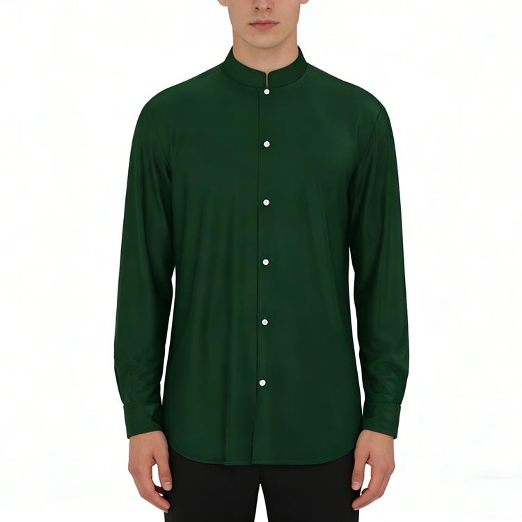 100% Mulberry Silk Satin Long Sleeve Mandarin Collar Dress Shirt