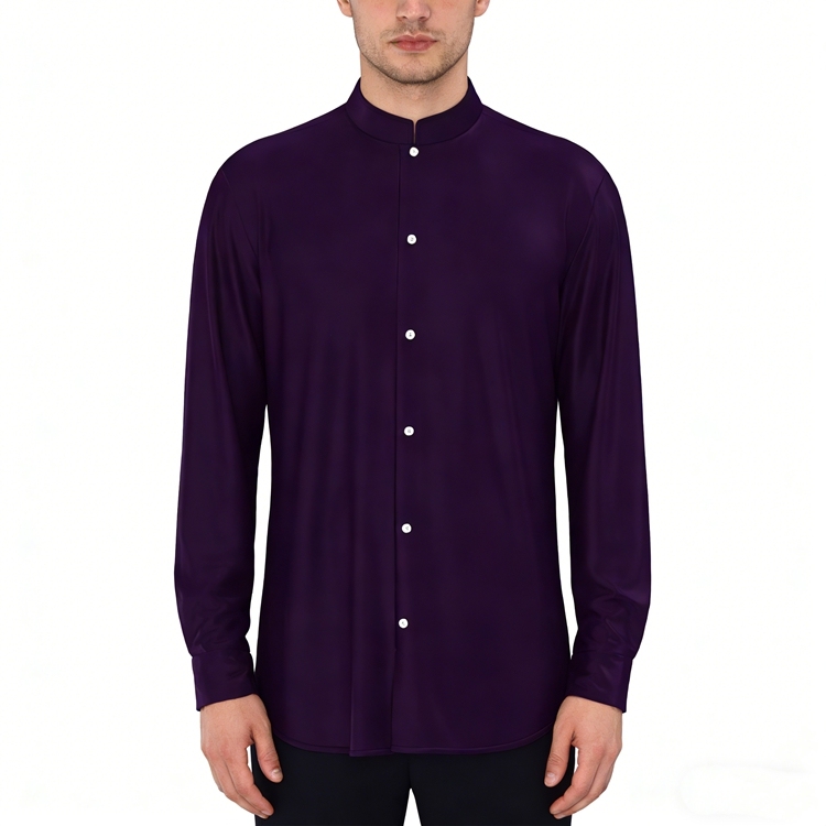 100% Mulberry Silk Satin Long Sleeve Mandarin Collar Dress Shirt