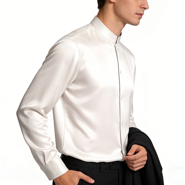 fitted lace wedding dress Mandarin Collar Long Sleeve Shirt – Blanco New York