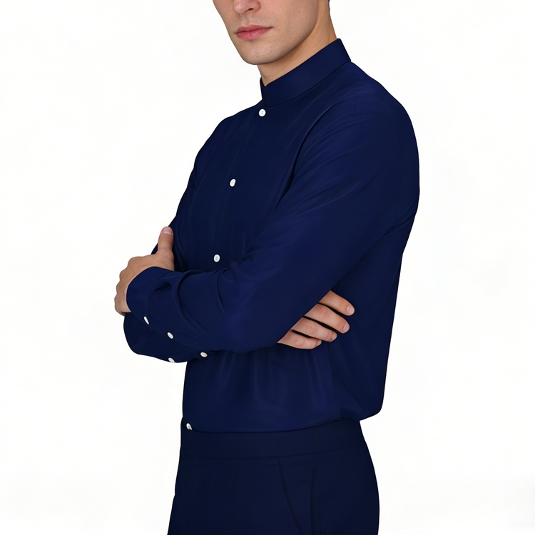 100% Mulberry Silk Satin Long Sleeve Mandarin Collar Dress Shirt