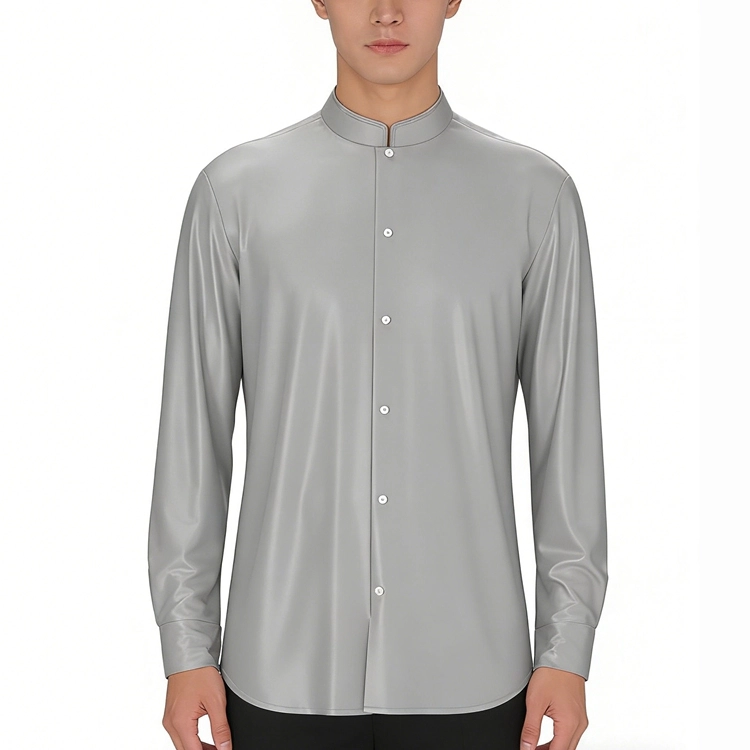 100% Mulberry Silk Satin Long Sleeve Mandarin Collar Dress Shirt 100% Mulberry Silk Satin Long Sleeve Mandarin Collar Dress Shirt
