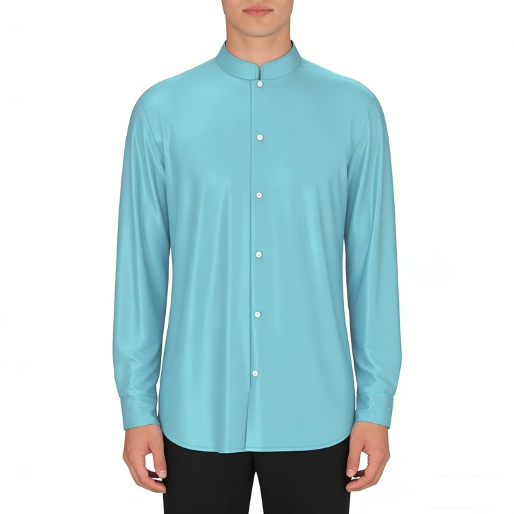 100% Mulberry Silk Satin Long Sleeve Mandarin Collar Dress Shirt