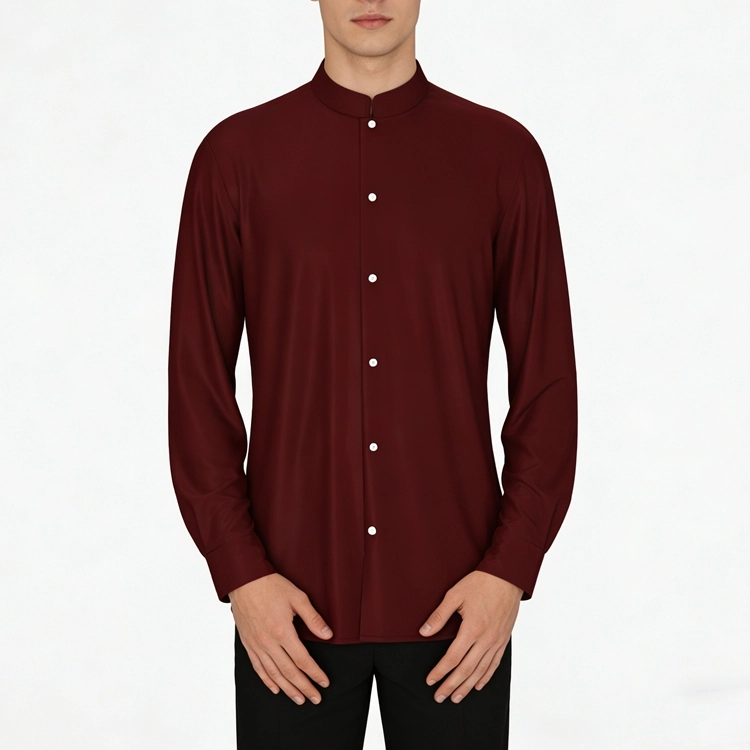 100% Mulberry Silk Satin Long Sleeve Mandarin Collar Dress Shirt