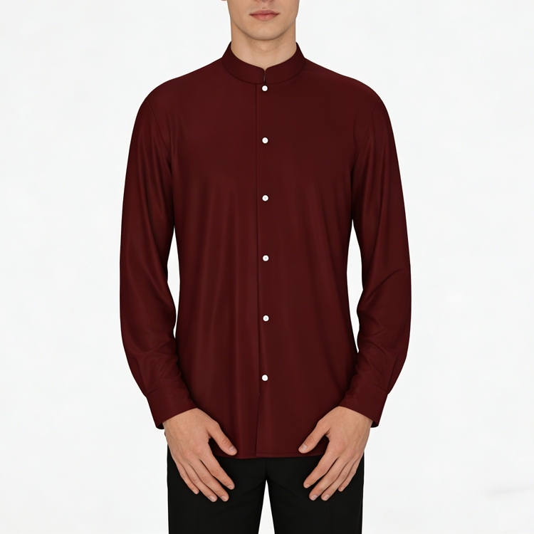 100% Mulberry Silk Satin Long Sleeve Mandarin Collar Dress Shirt