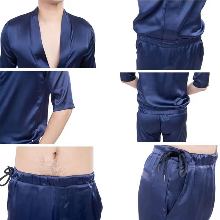 Men's Pure Mulberry Silk Charmeuse V-Neck T-Shirt Suit