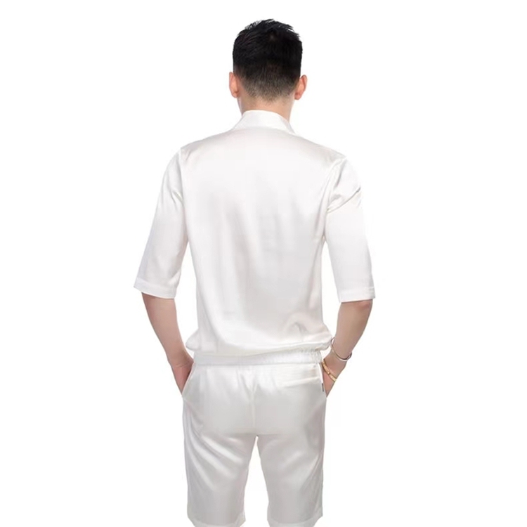 Men's Pure Mulberry Silk Charmeuse V-Neck T-Shirt Suit