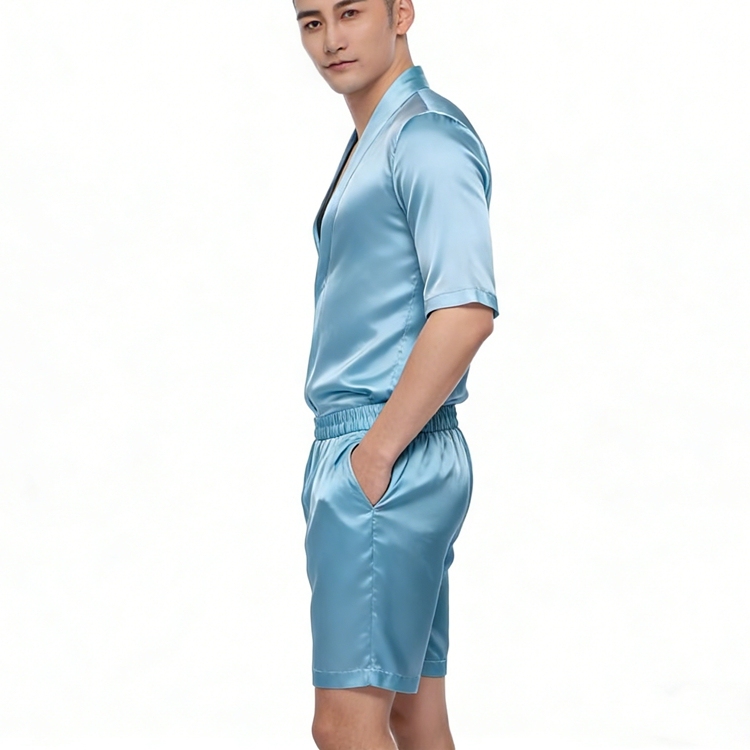 Men's Pure Mulberry Silk Charmeuse V-Neck T-Shirt Suit