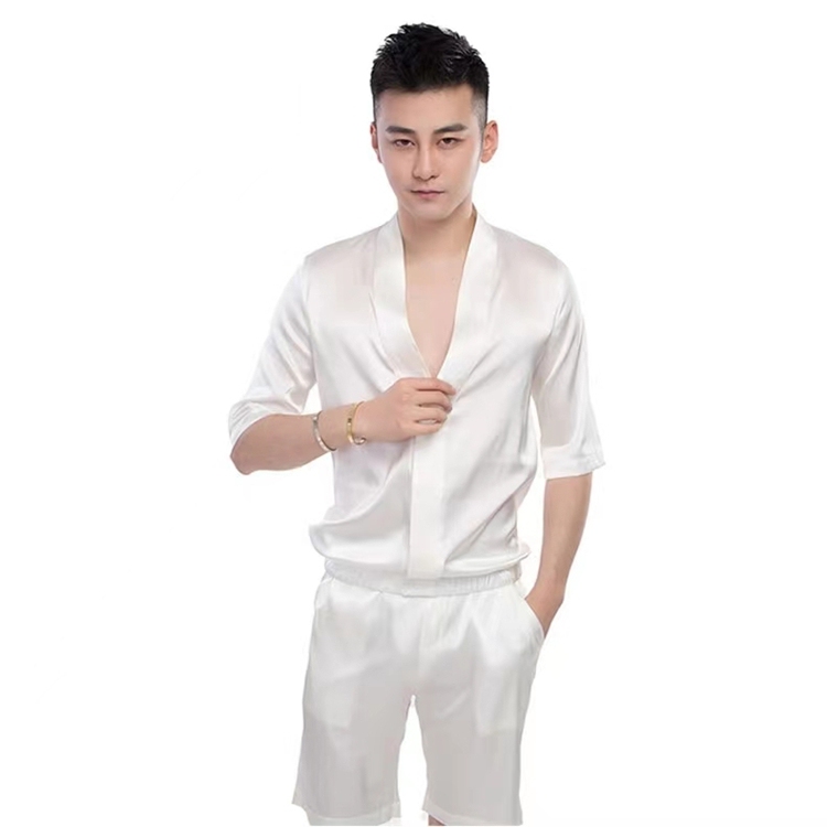 Men's Pure Mulberry Silk Charmeuse V-Neck T-Shirt Suit