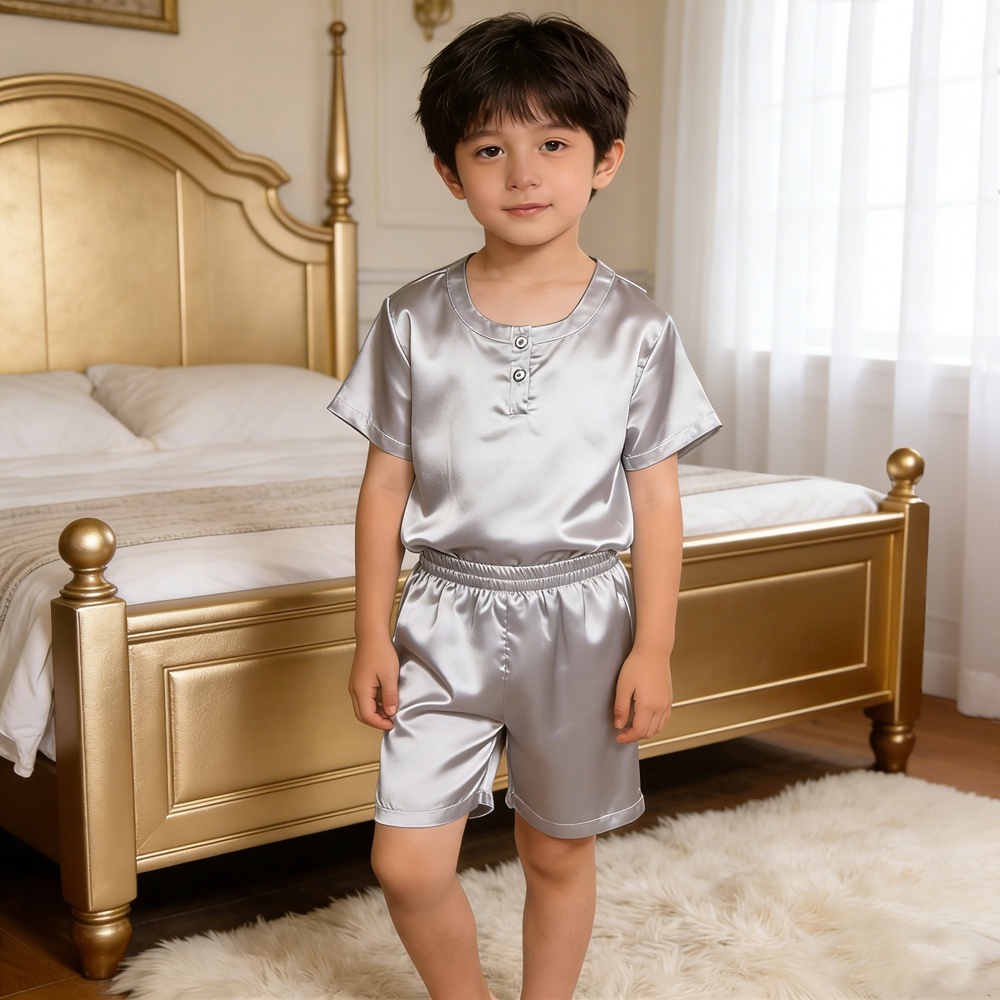 Children's Pure Mulberry Silk Charmeuse Short Sleeve Pajamas Set