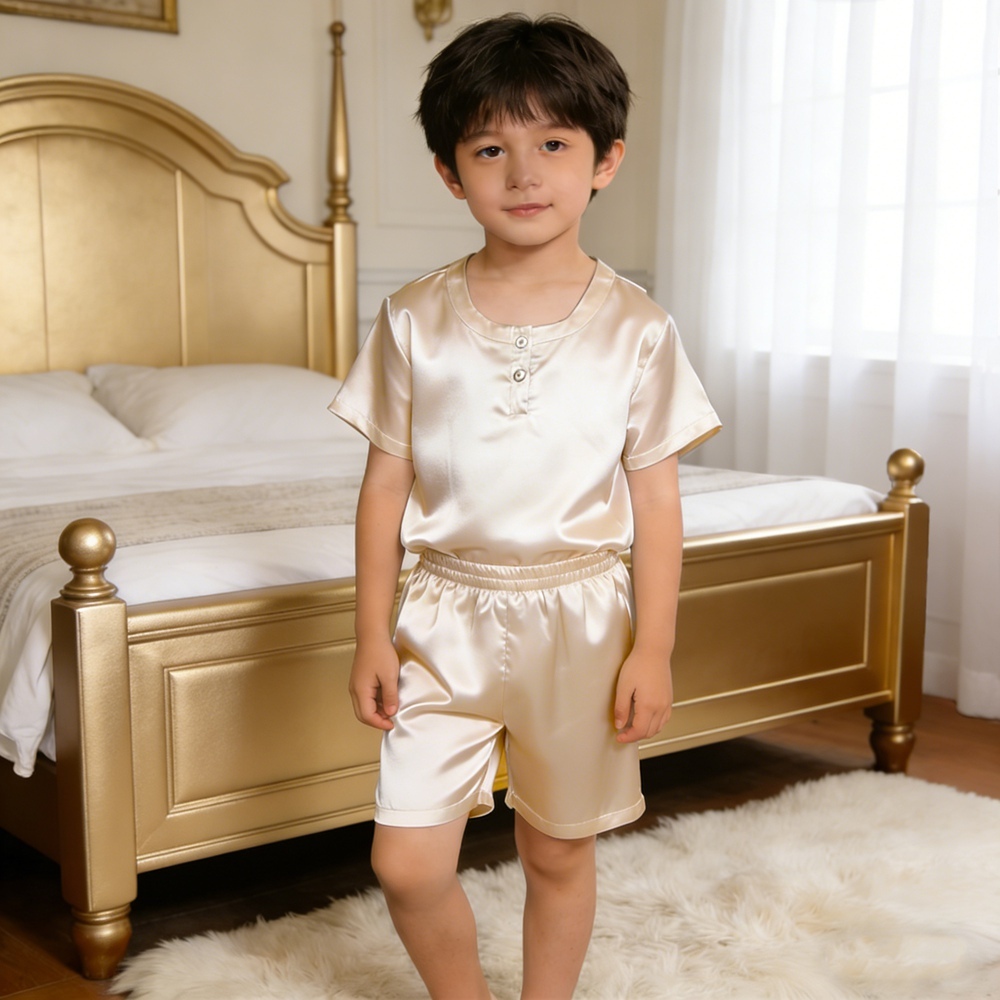 Children's Pure Mulberry Silk Charmeuse Short Sleeve Pajamas Set