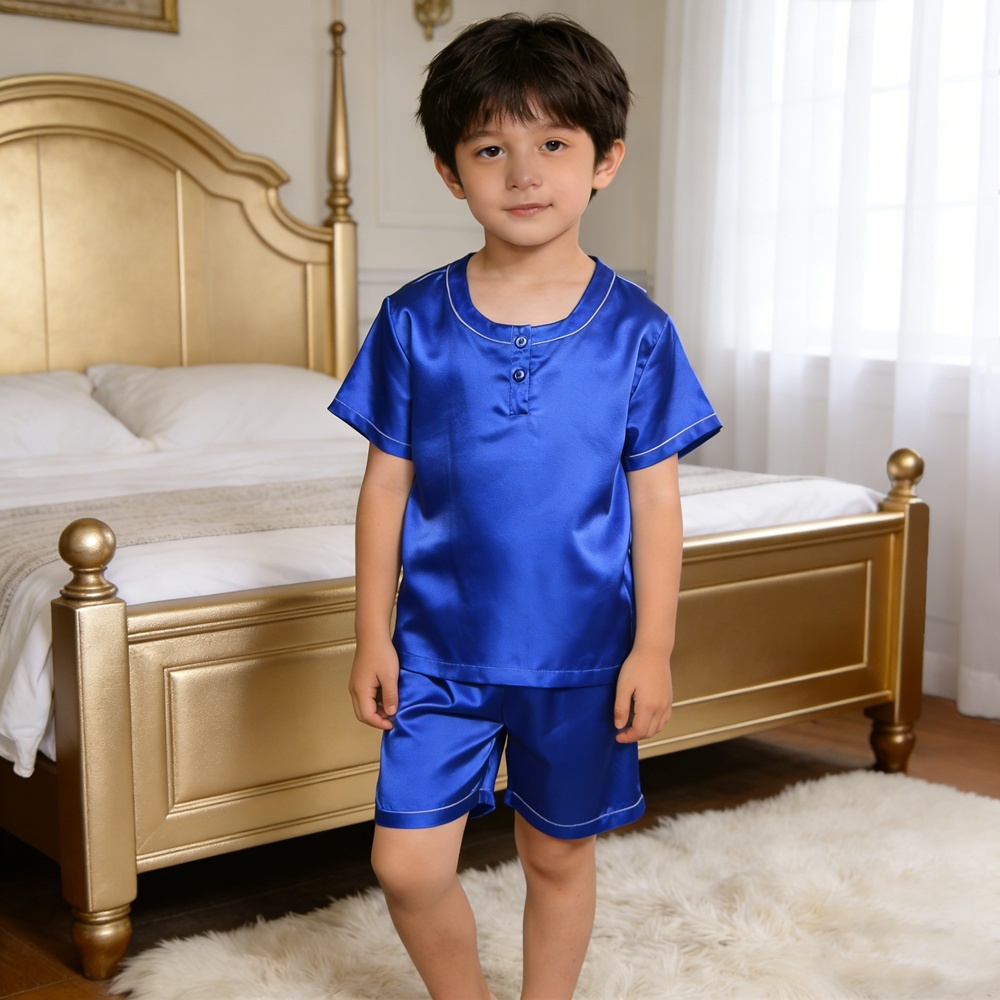 Children's Pure Mulberry Silk Charmeuse Short Sleeve Pajamas Set