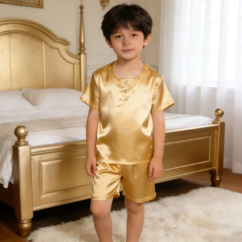 Children's Pure Mulberry Silk Charmeuse Short Sleeve Pajamas Set