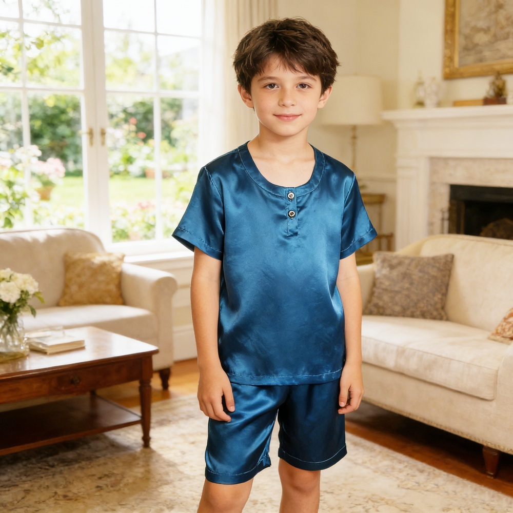 Children's Pure Mulberry Silk Charmeuse Short Sleeve Pajamas Set