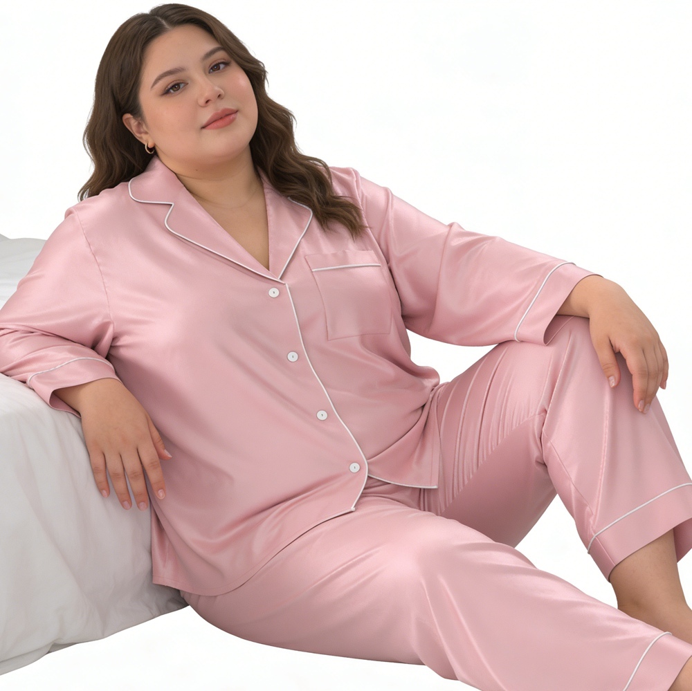 Women's Plus Size Silk Pajama Set