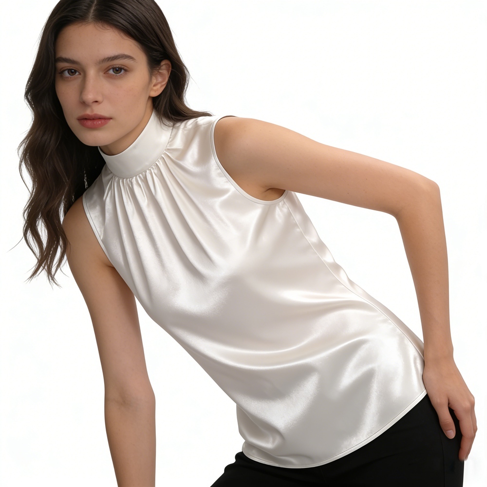 Mock Neck Silk Tank Top For Women