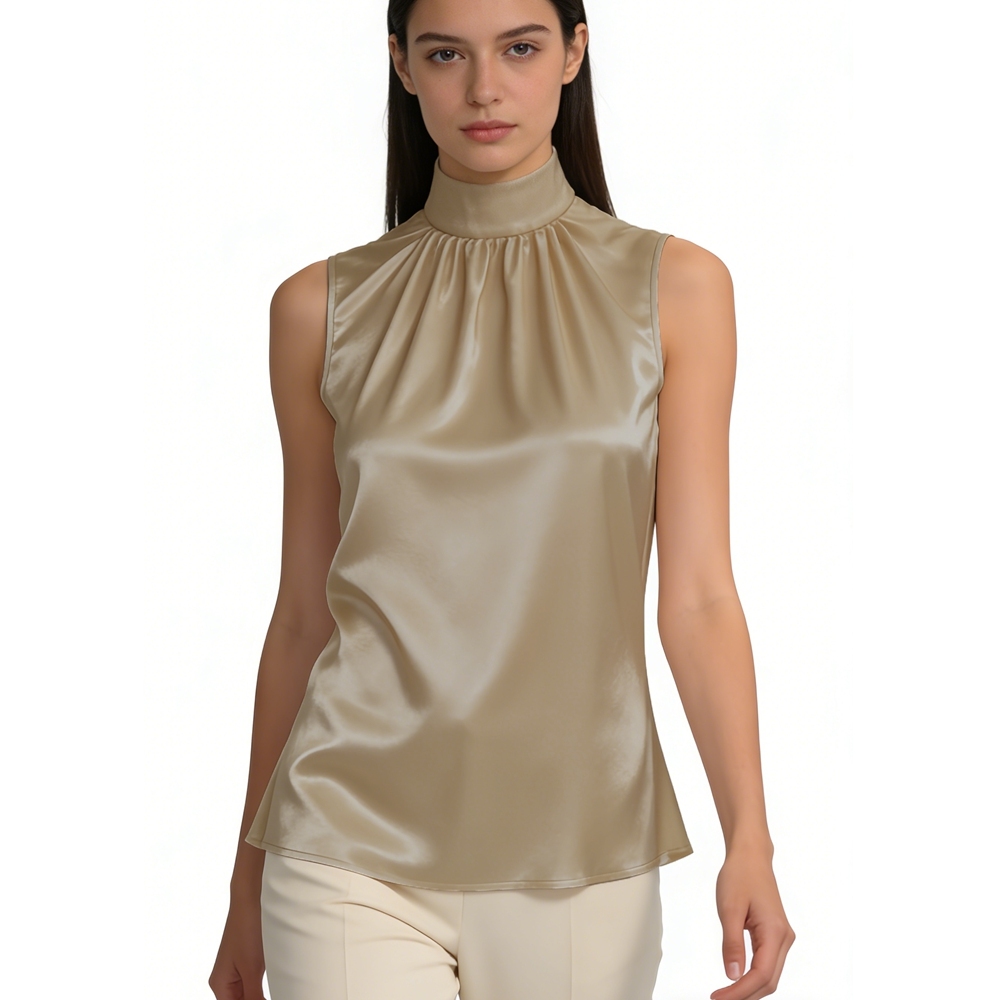 Mock Neck Silk Tank Top For Women