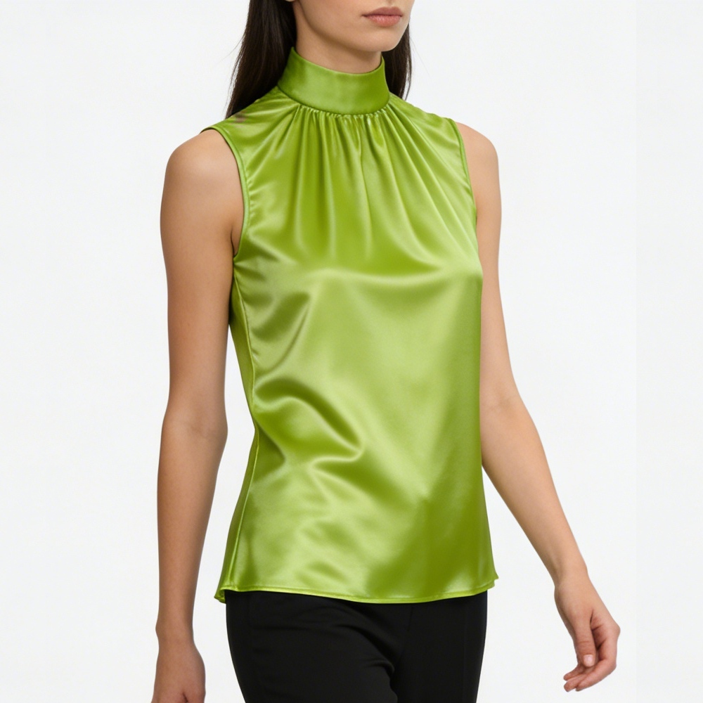 Mock Neck Silk Tank Top For Women