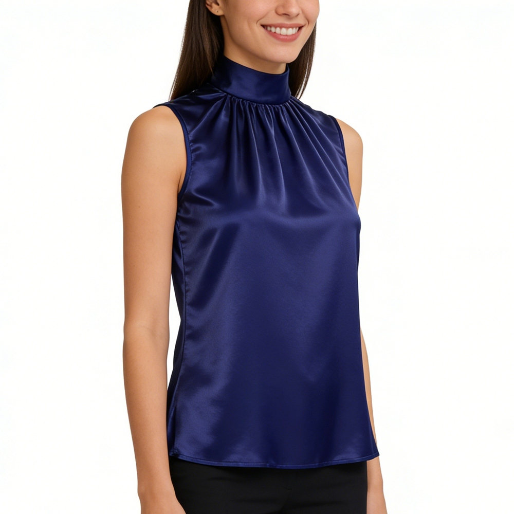 Mock Neck Silk Tank Top For Women
