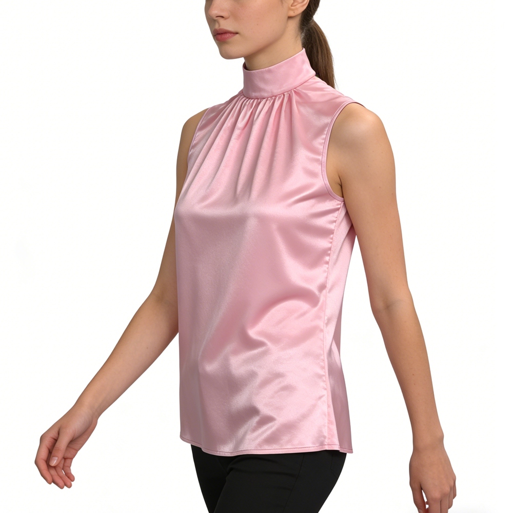 Mock Neck Silk Tank Top For Women