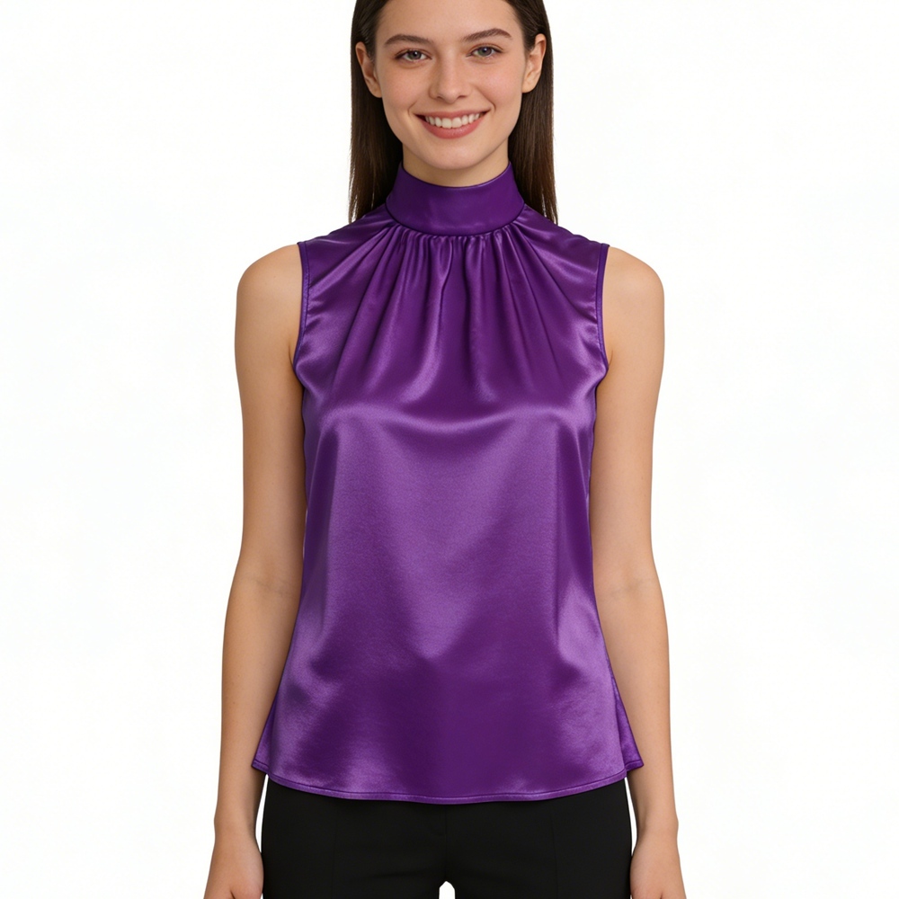 Mock Neck Silk Tank Top For Women