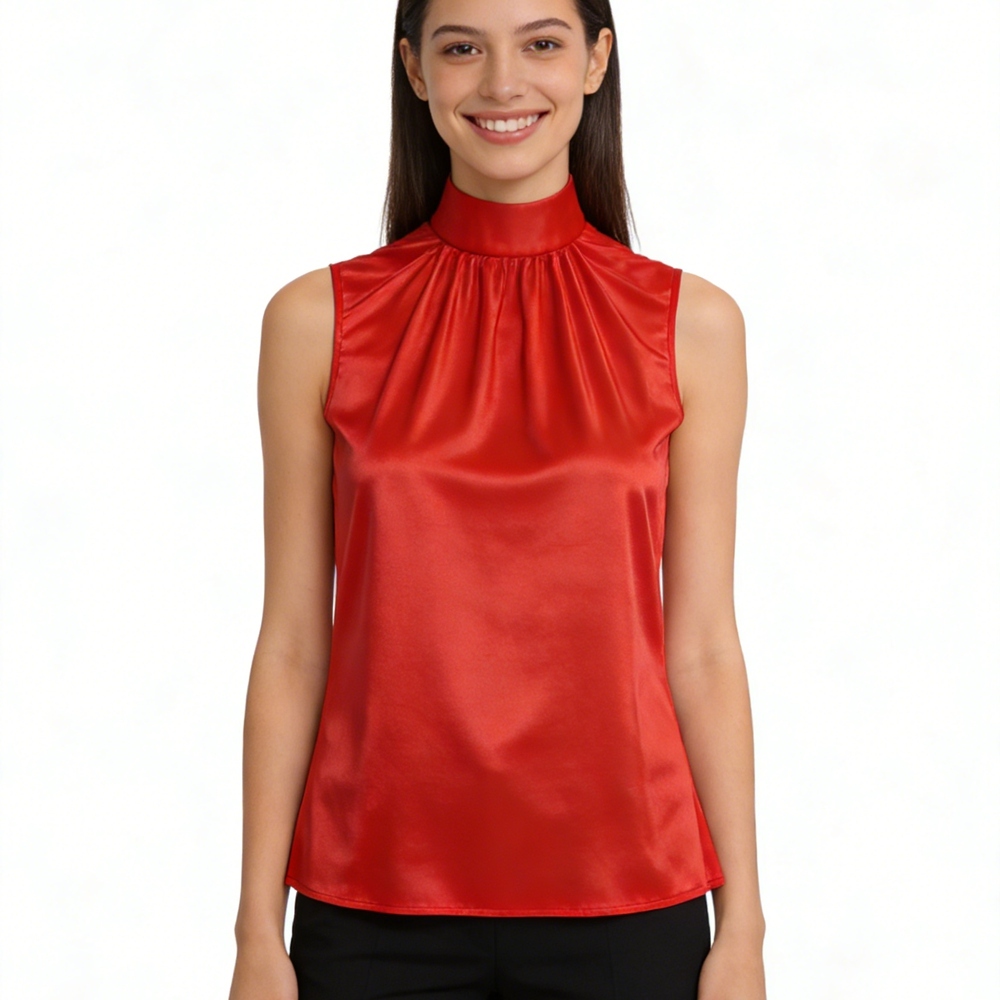 Mock Neck Silk Tank Top For Women