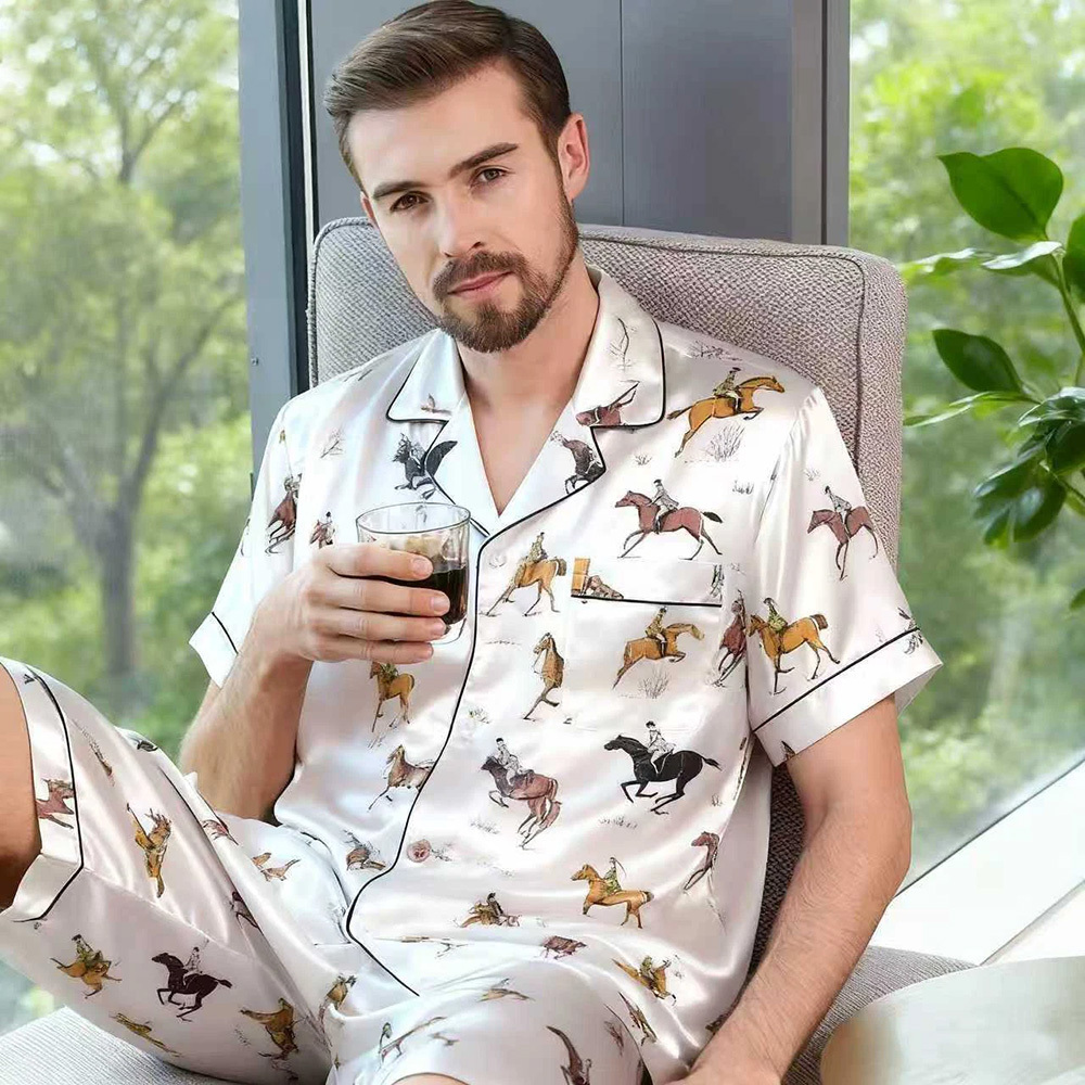 Men's 100% Mulberry Silk Short Sleeves Pajama Set