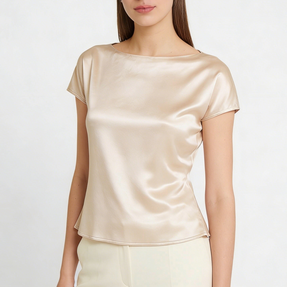 Boat Neck Silk Top For Women