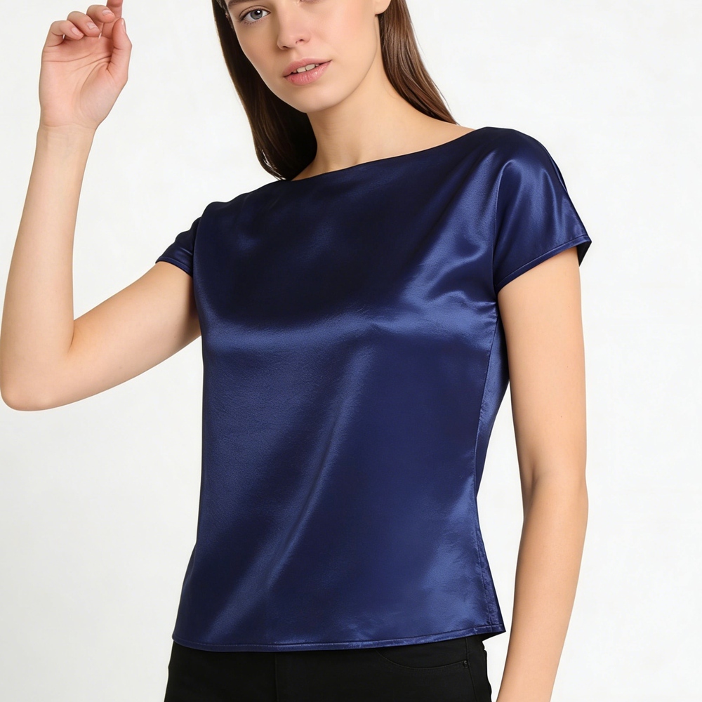 Boat Neck Silk Top For Women