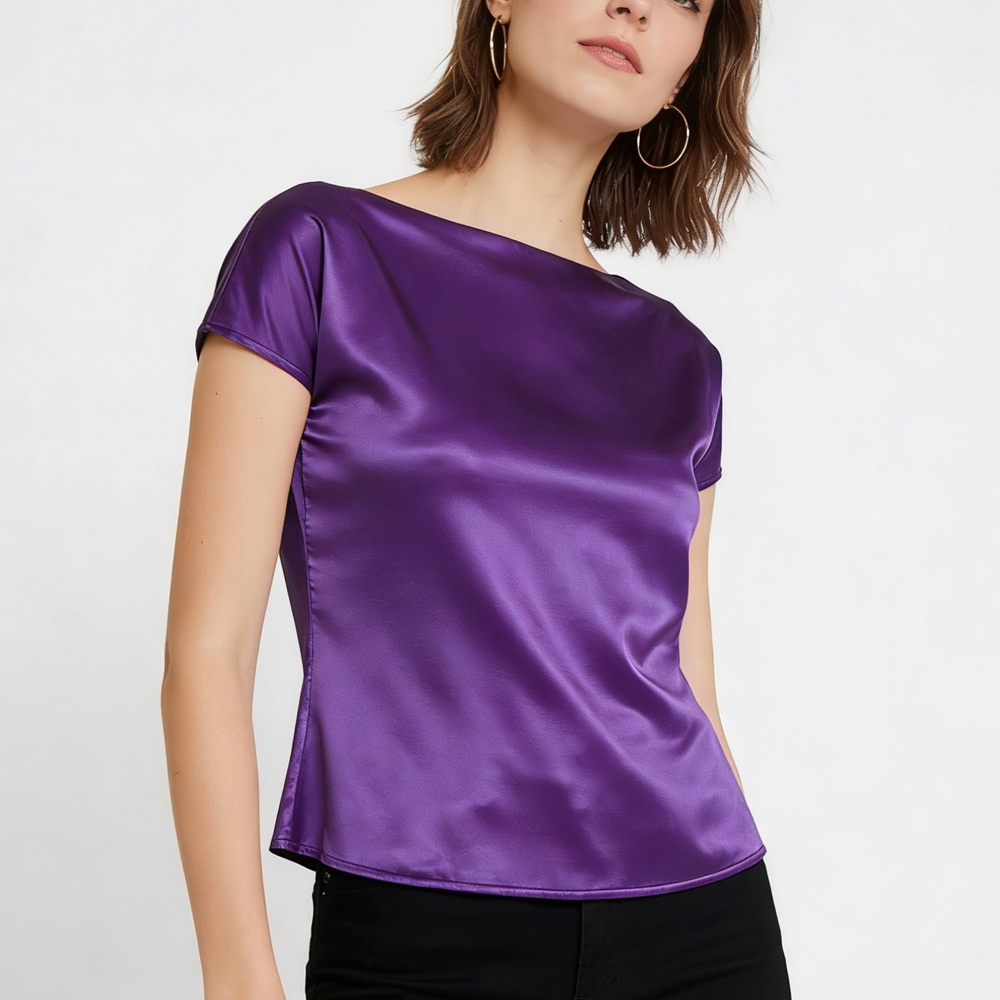 Boat Neck Silk Top For Women