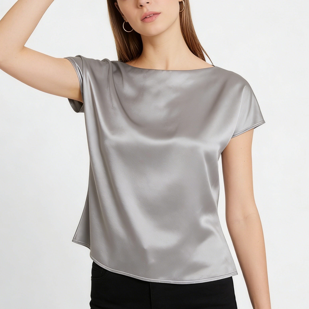 Boat Neck Silk Top For Women