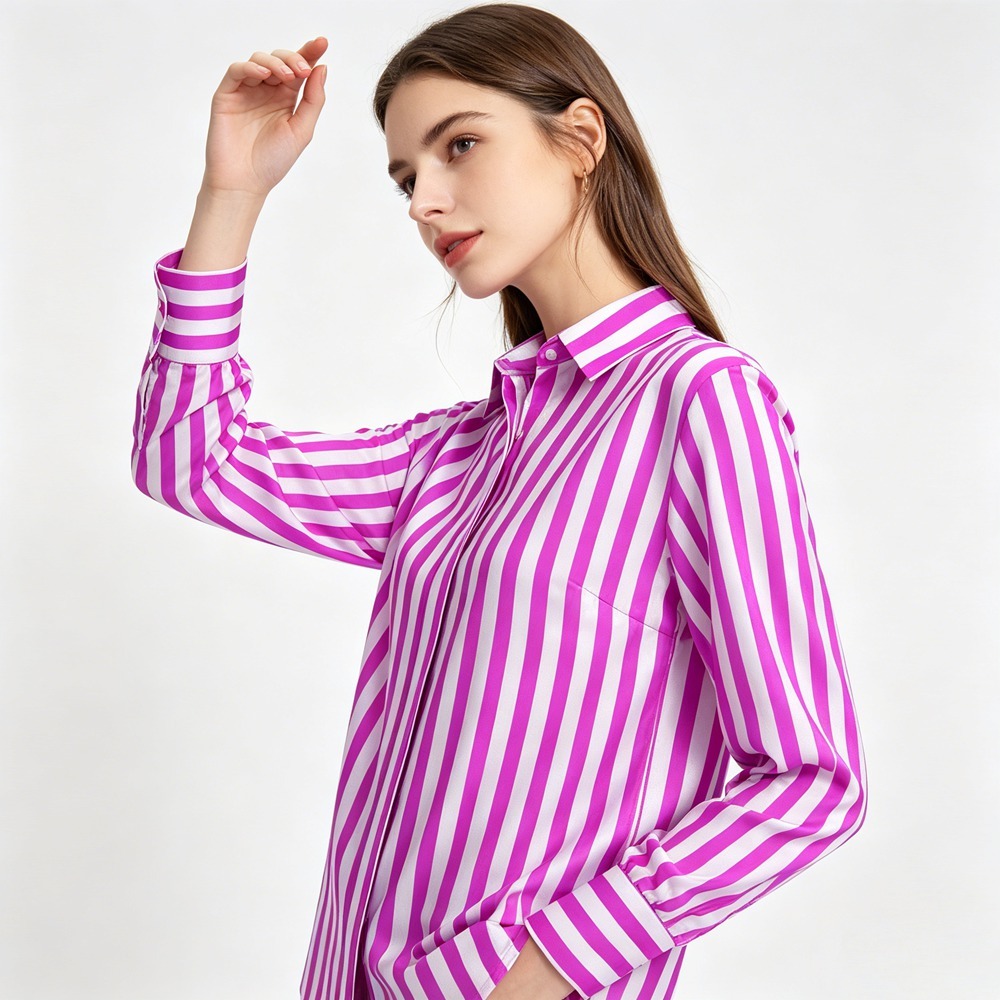 Pink And White Striped Silk Shirt