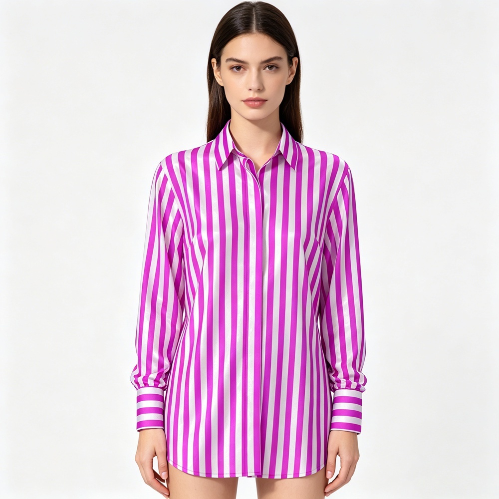 Pink And White Striped Silk Shirt