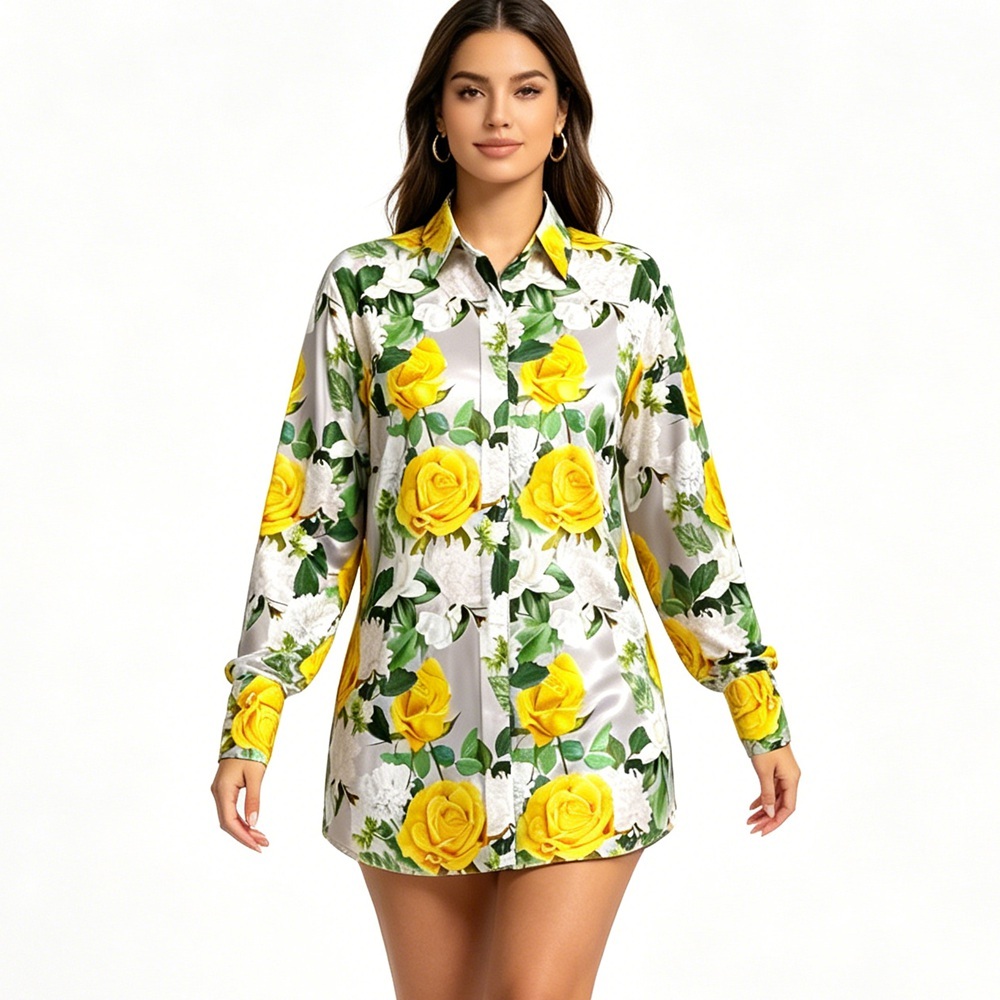 Yellow Rose Floral Silk Shirt