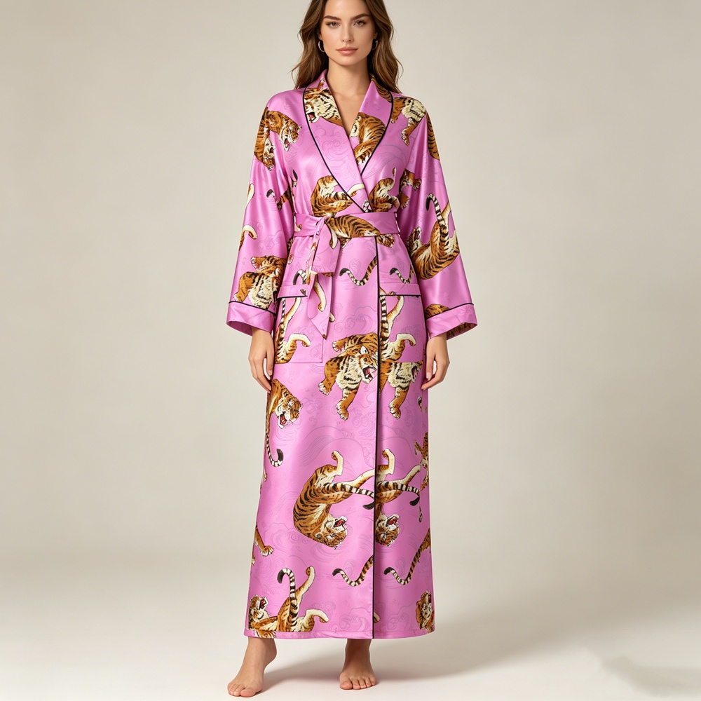Women's Tiger Print Silk Robe