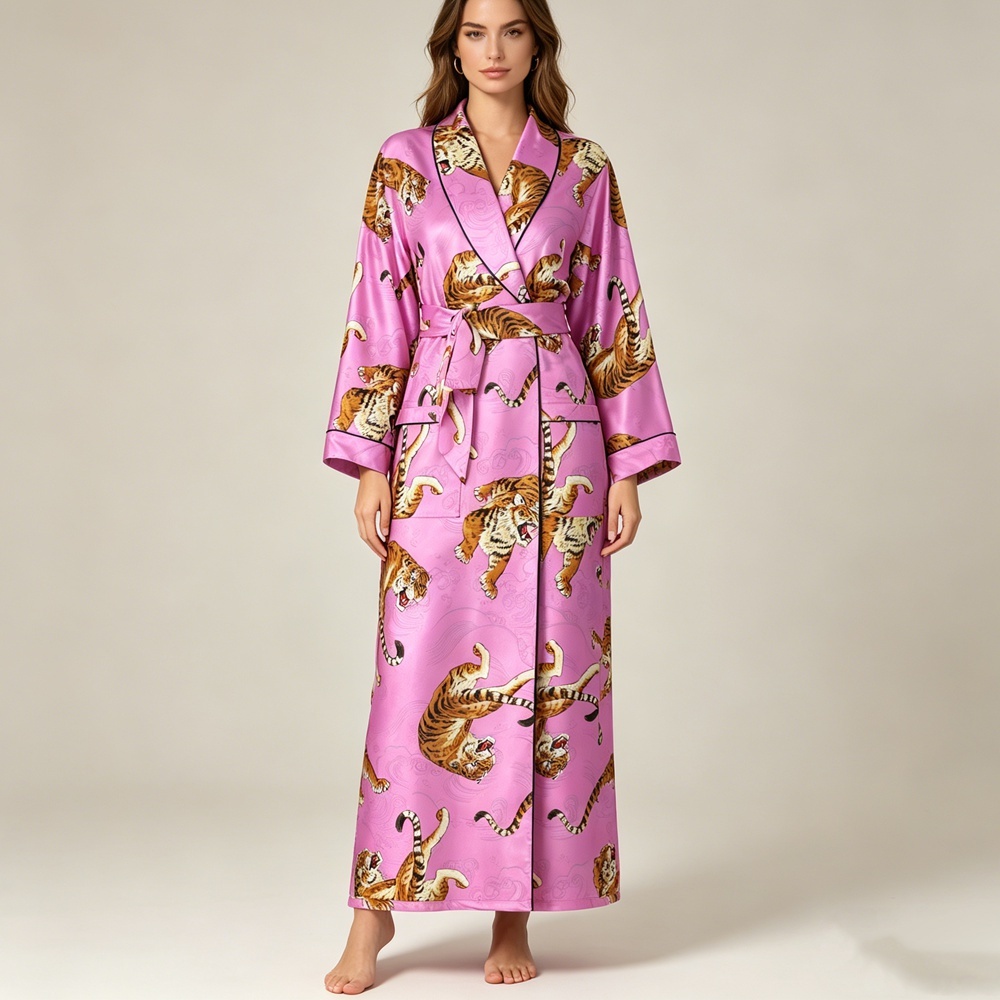 Women's Tiger Print Silk Robe