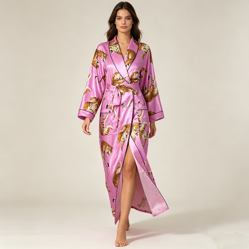 Women's Tiger Print Silk Robe