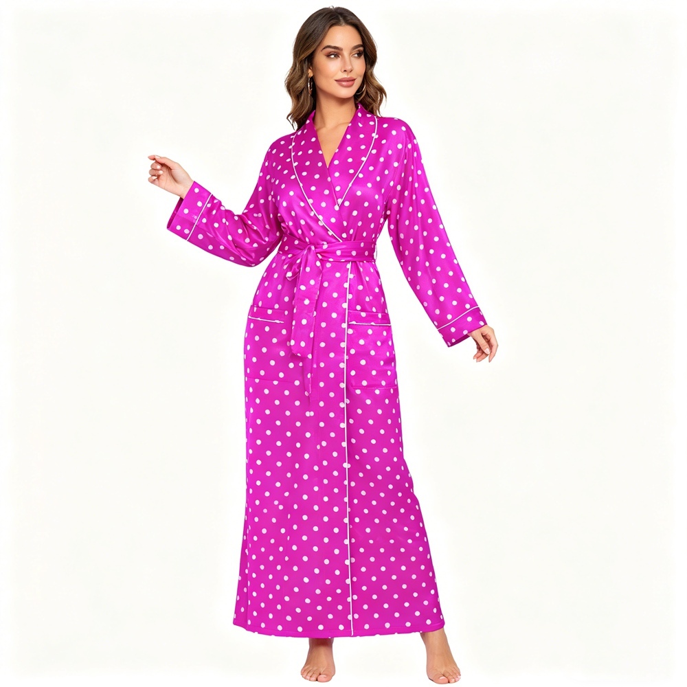 Pink Polka Dot Silk Robe