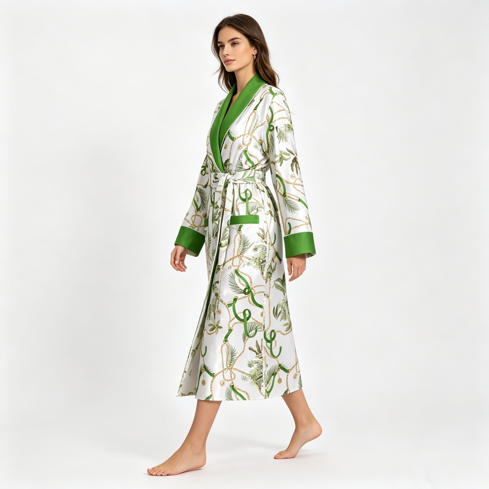 Gold Chain Print Silk Robe For Women