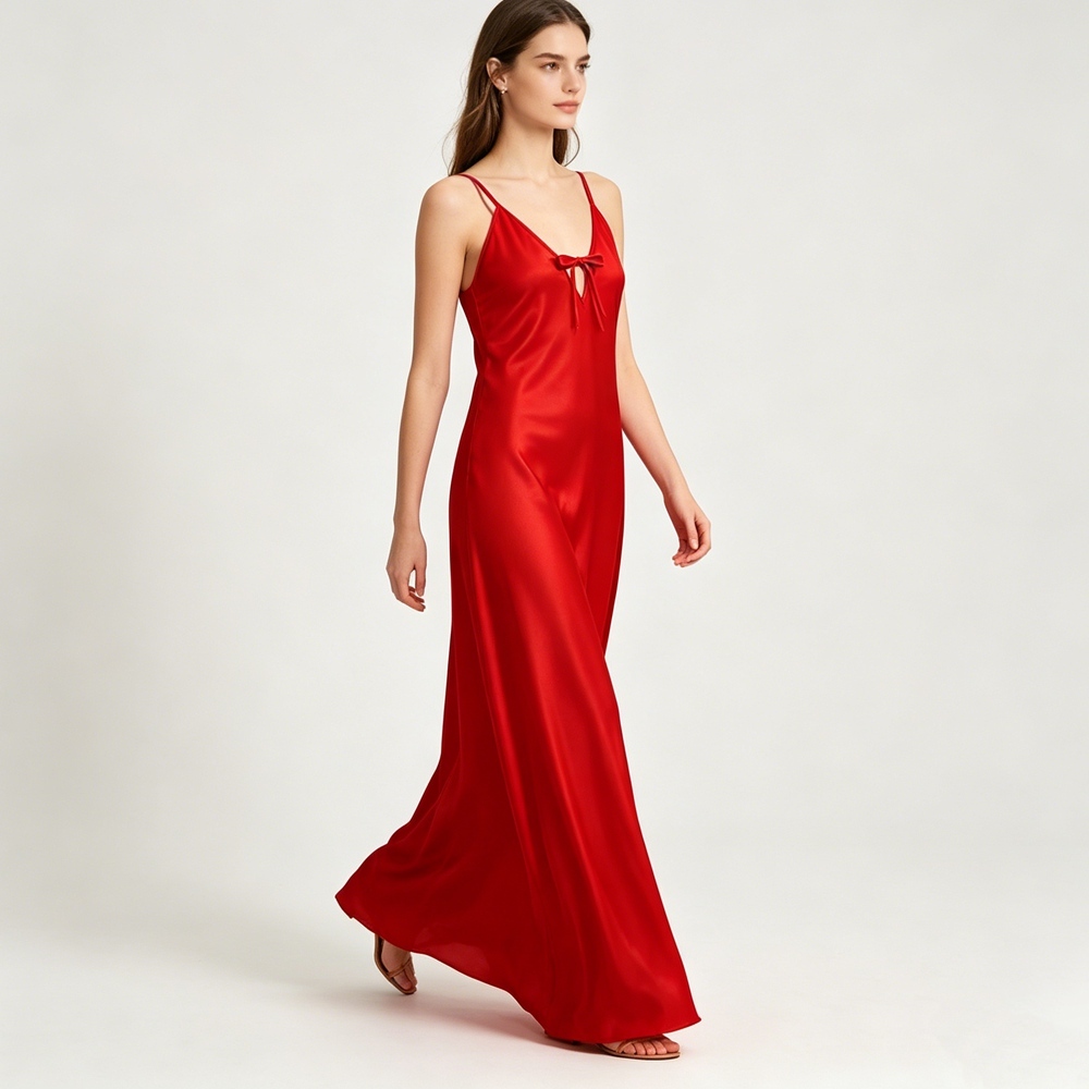 Maxi Deep V Neck Silk Slip For Women