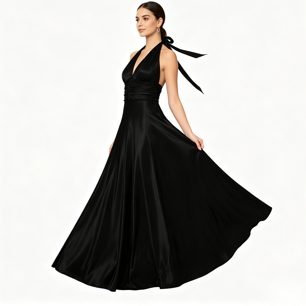 Halter Silk Maxi Dress For Women