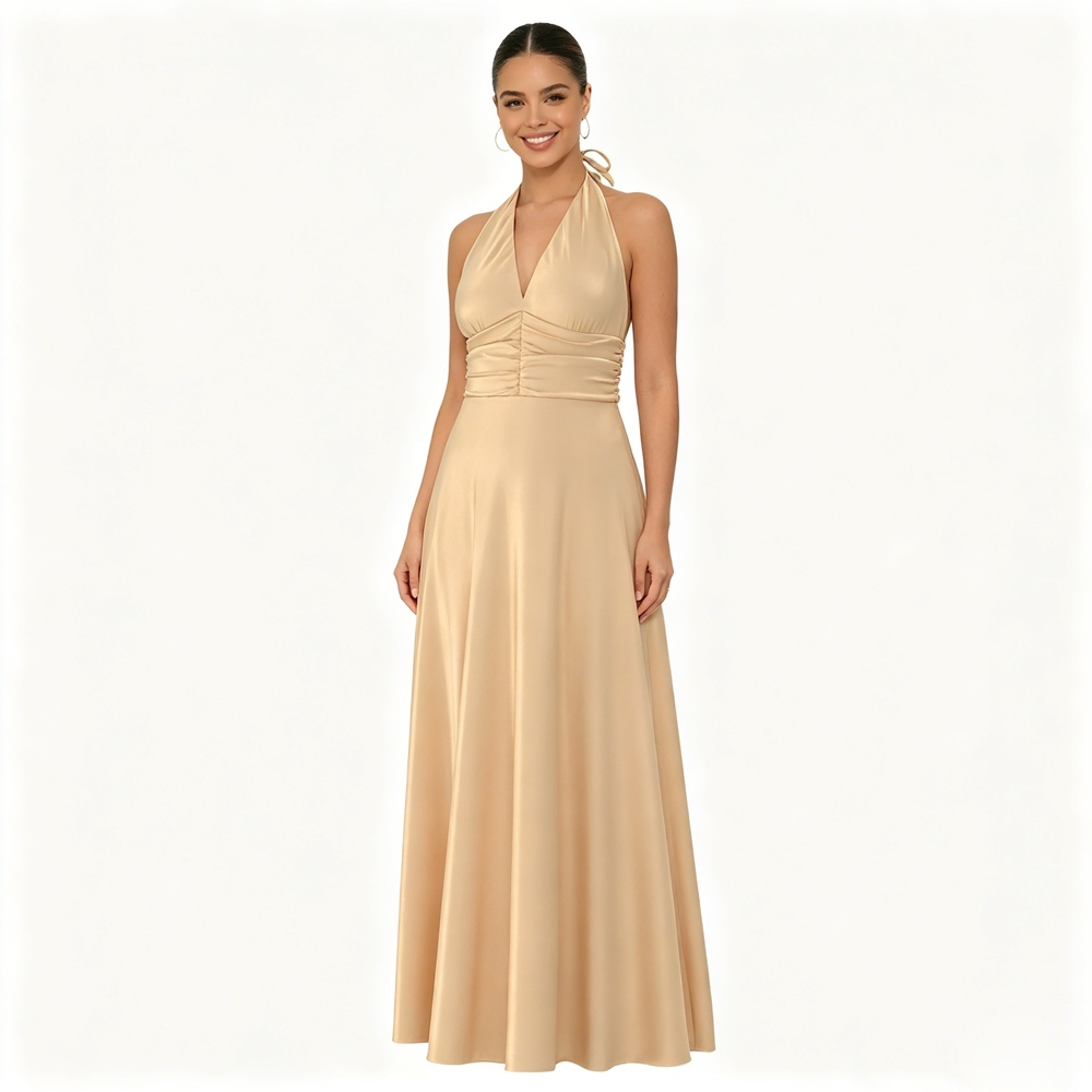 Halter Silk Maxi Dress For Women