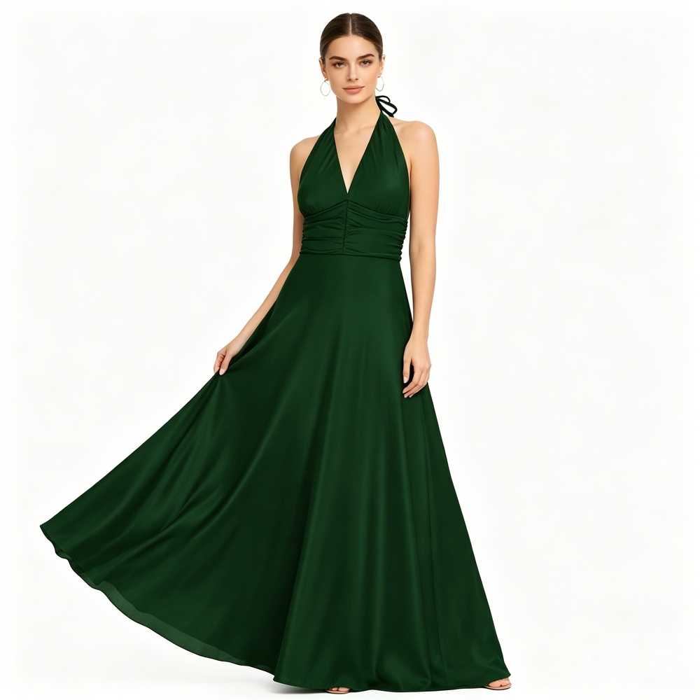 Halter Silk Maxi Dress For Women