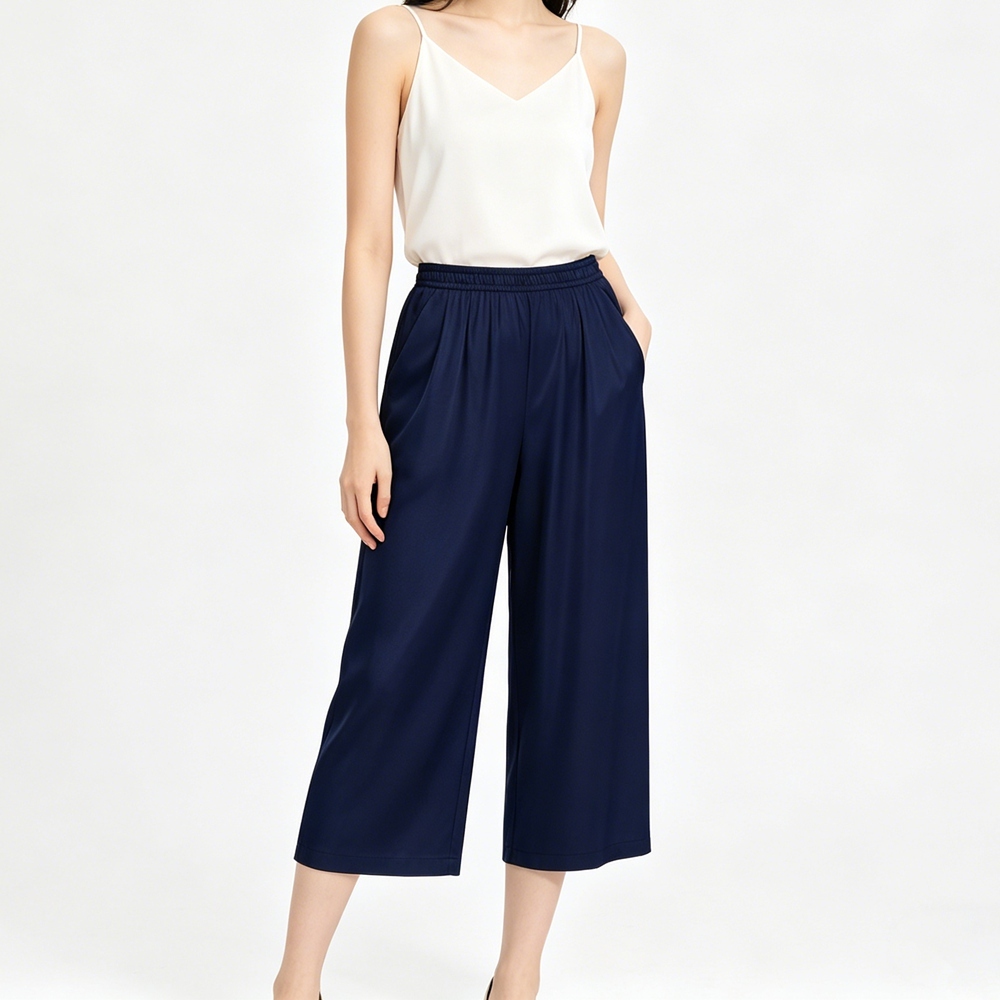 100% Silk 3/4 Wide Leg Pants