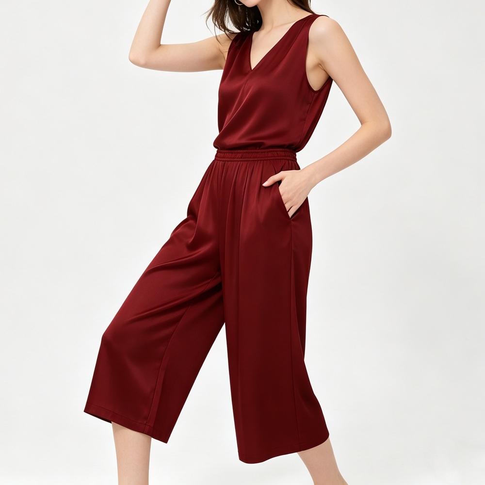 100% Silk 3/4 Wide Leg Pants