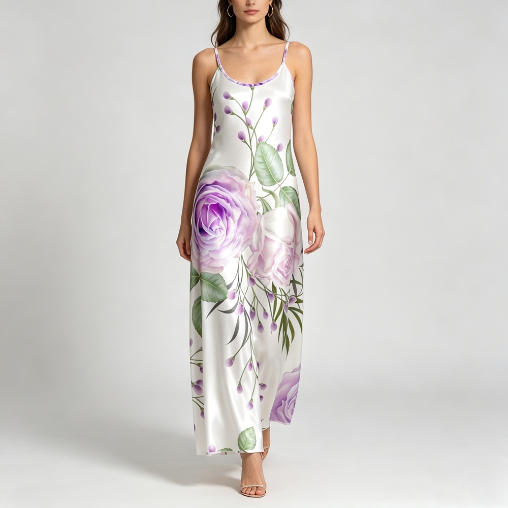 Women's 100% Mulberry Silk Floral Maxi Slip Dress Bias Cut