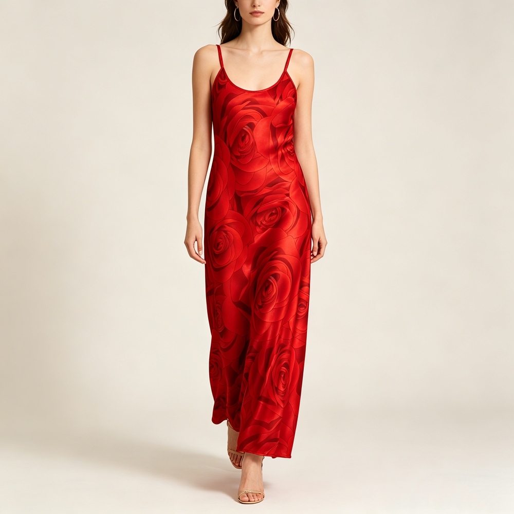 Women's 100% Mulberry Silk Floral Maxi Slip Dress Bias Cut